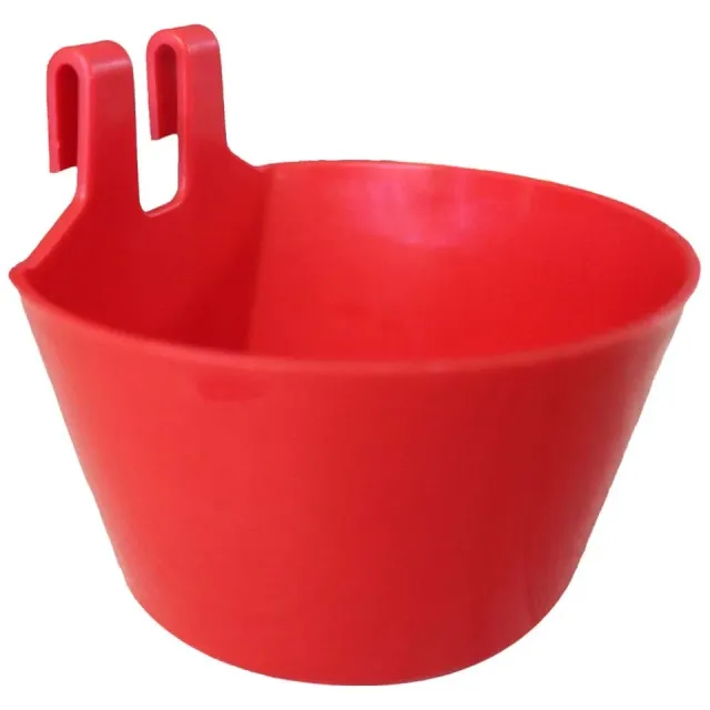 Mangiatoia rossa plastica con ganci per polli e piccioni