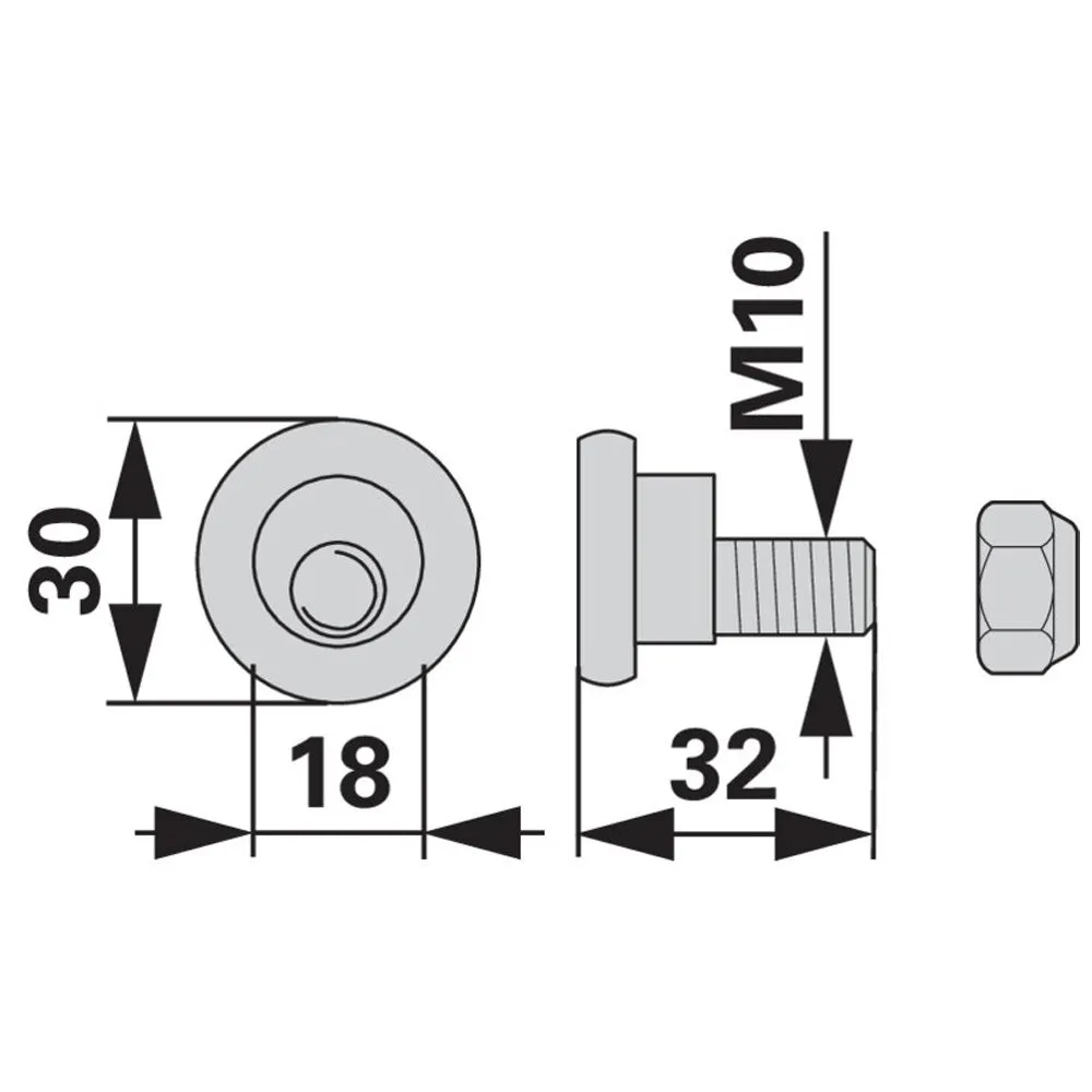 Vite portalama M10 con dado 32 mm ricambio falciatrice Vicon