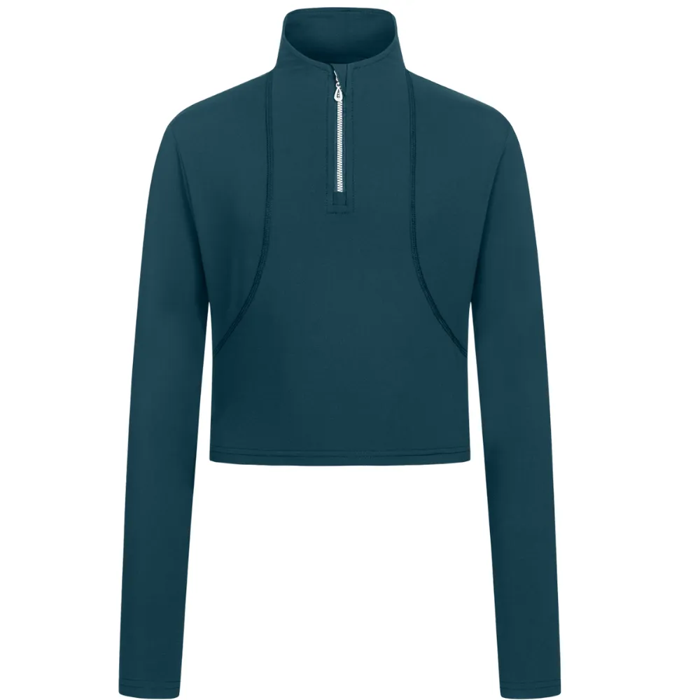 Alina maglia tecnica ragazzo equitazione zip blu petrolio