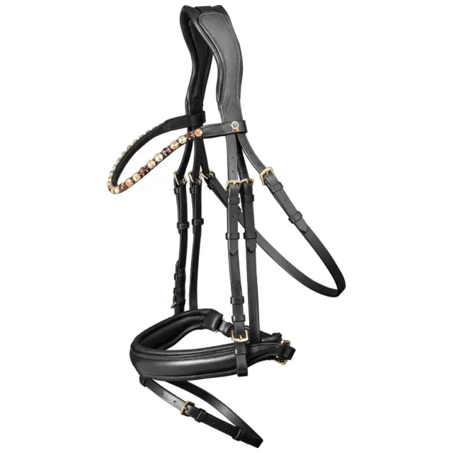 Waldhausen X-Line Goldheart briglia cavallo nera Cob ottone